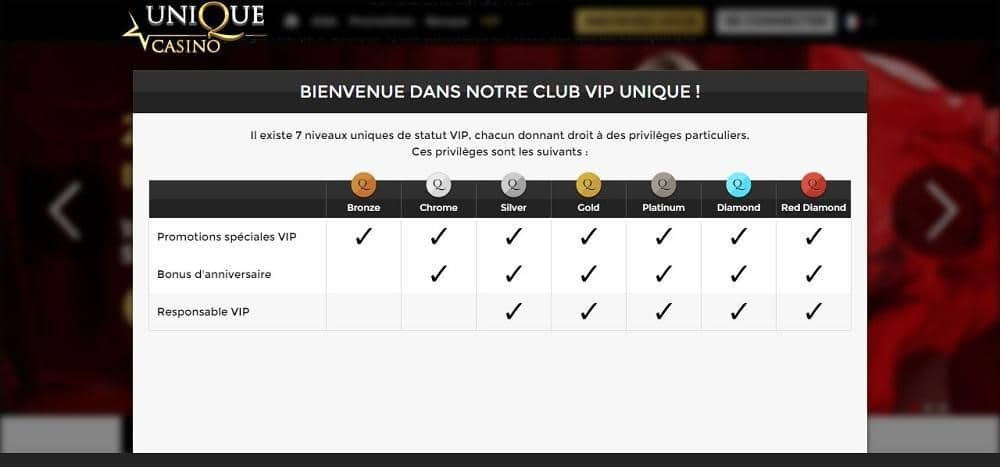 programme VIP unique casino